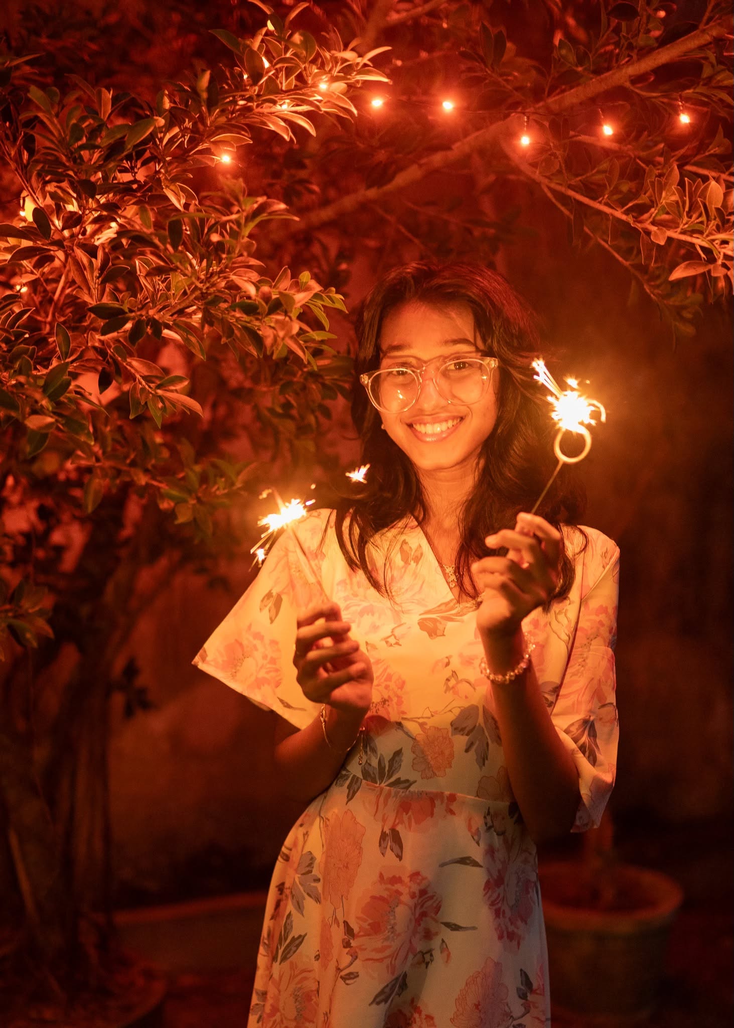 16th birthday photoshoot with sparklers under fairy lights in Colombo, Sri Lanka