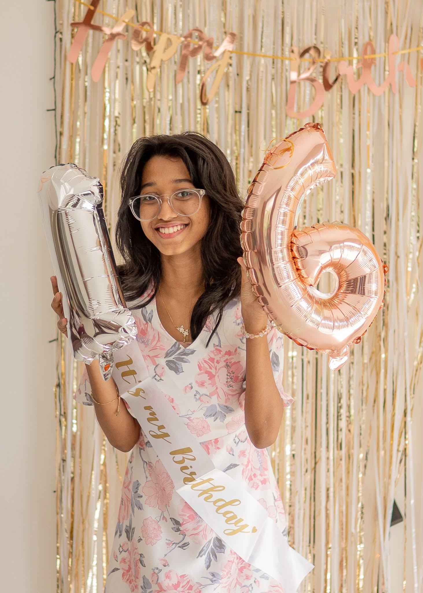 16th birthday photoshoot with number balloons and a Happy Birthday backdrop, Colombo, Sri Lanka