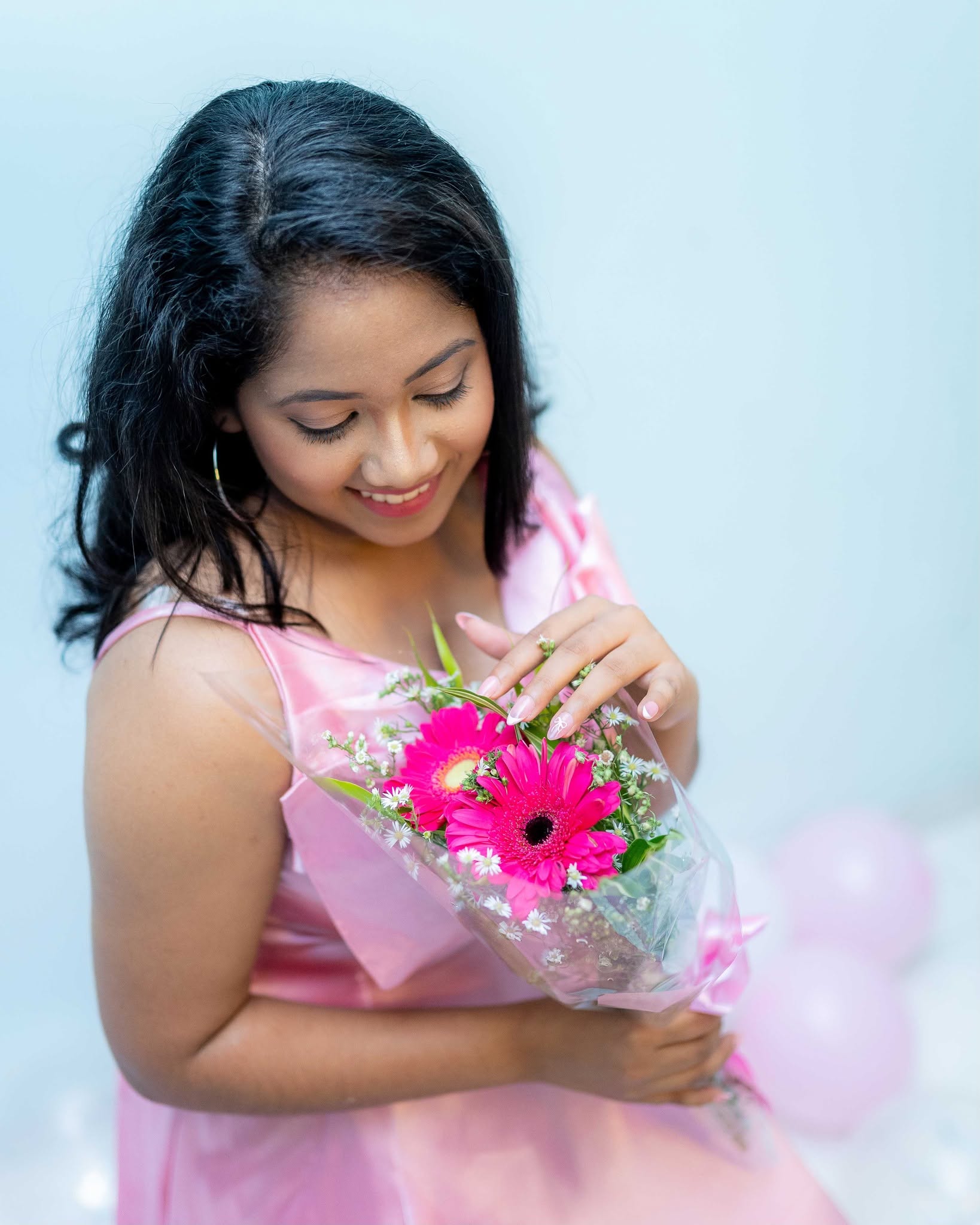 Birthday photoshoot portrait with a flower bouquet in Colombo, Sri Lanka
