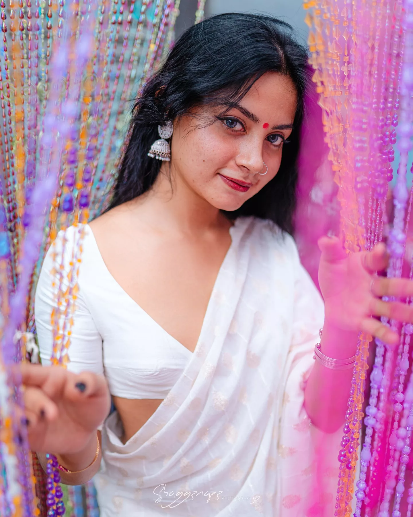 Desi fashion portrait photoshoot in a white saree, Colombo, Sri Lanka