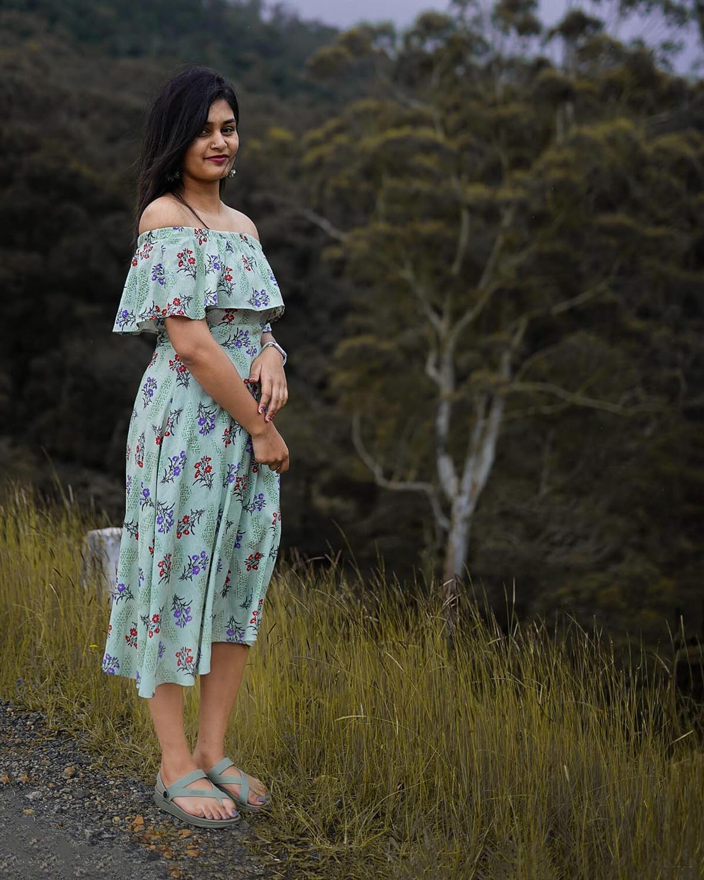 Floral dress fashion editorial photography in Sri Lanka's hill country
