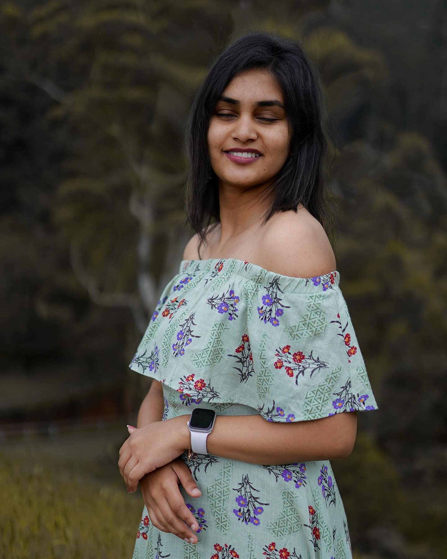 Smiling fashion editorial portrait in Sri Lanka's hill country