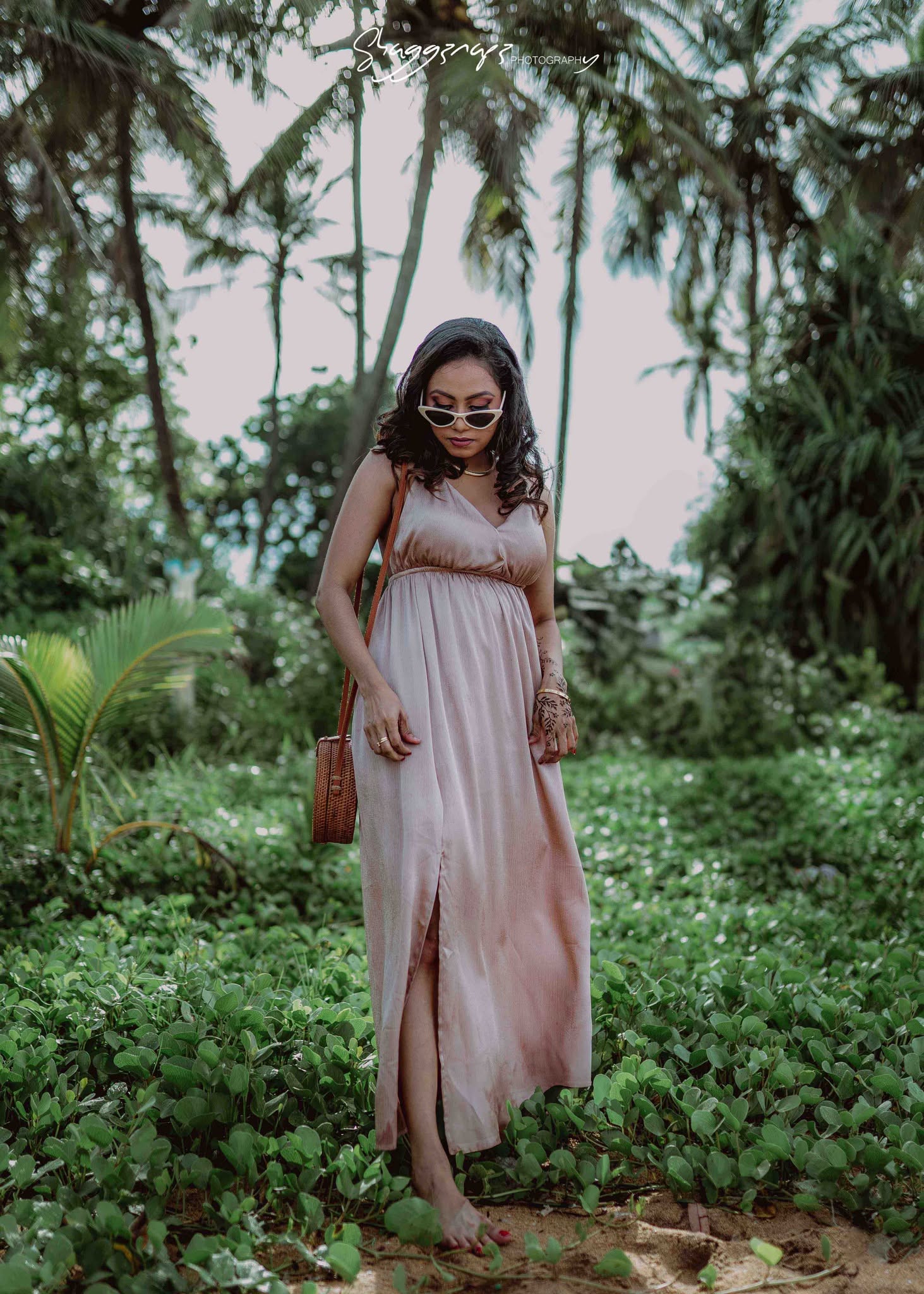 Commercial fashion photoshoot walking through a tropical garden in Colombo, Sri Lanka