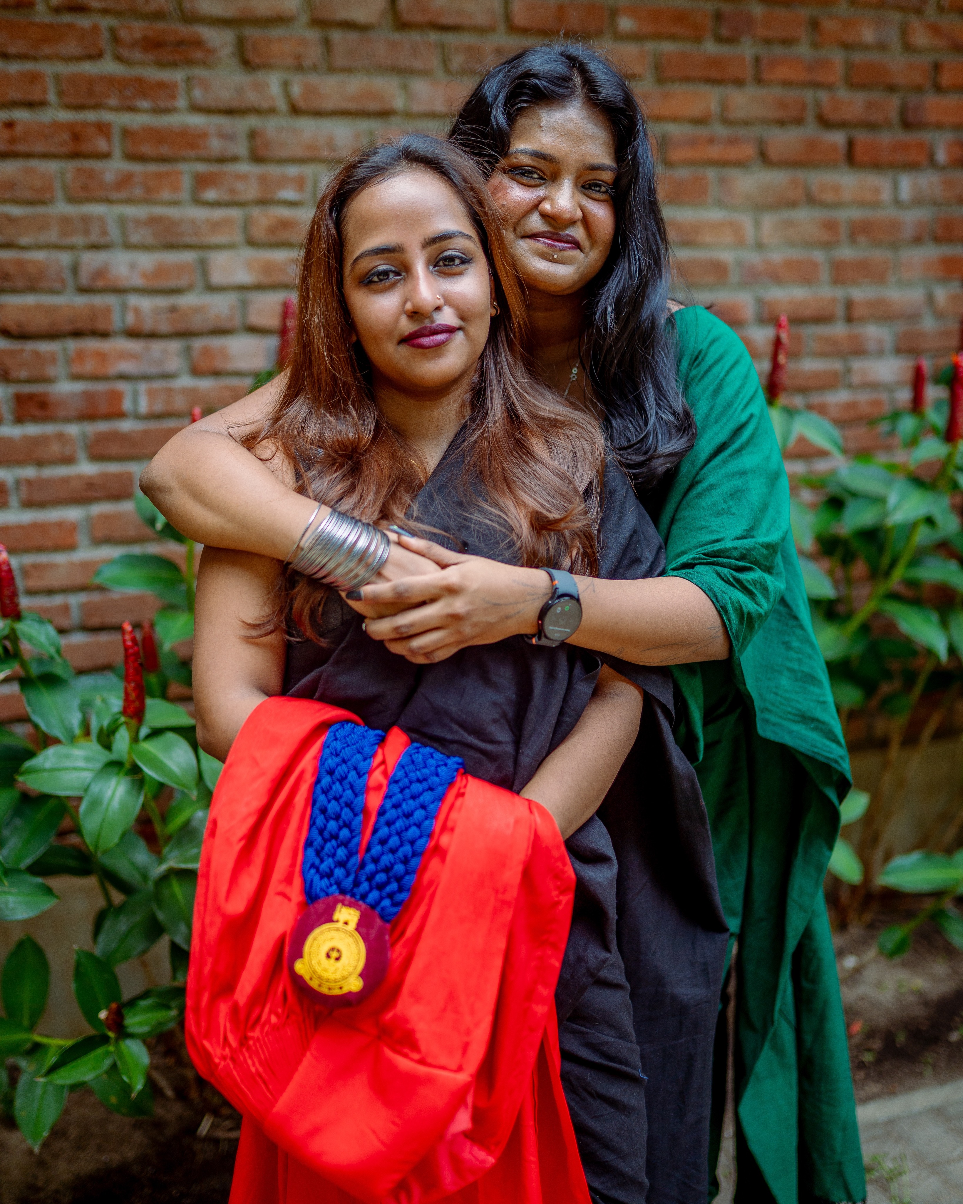 Graduation portrait photography embracing a loved one in Colombo, Sri Lanka